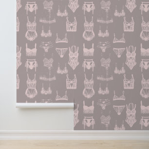 Vintage Lingerie Pink and Taupe Pattern Wallpaper