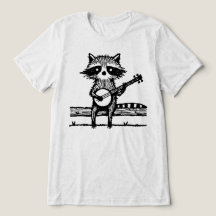 Vintage Linocut Racoon Sitting On Fence Playing