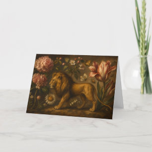 Vintage Lion and Botanical Garden Oil Painting Card