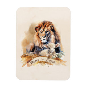 Vintage Lion and Lamb Christmas cards Magnet