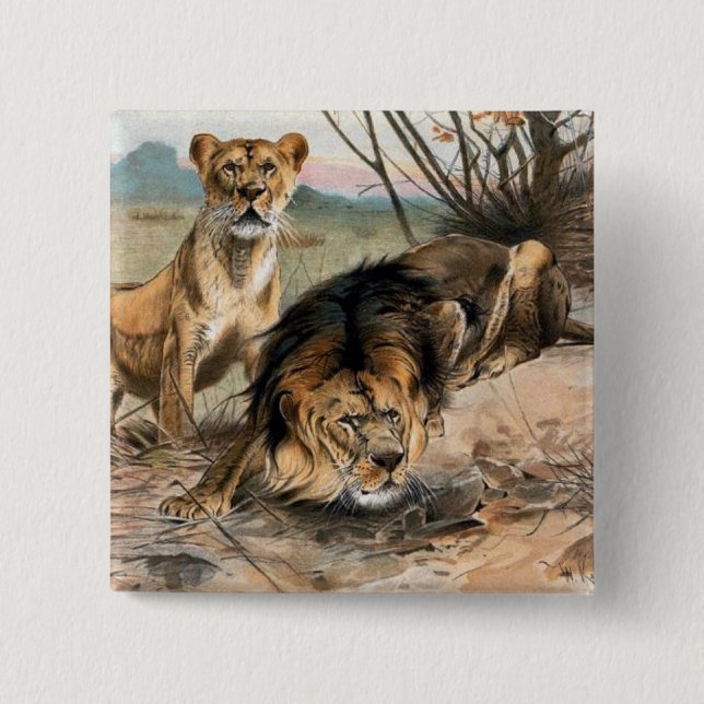 Vintage Lion and Lioness Button (Front)