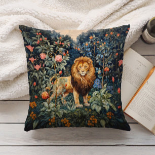 Vintage Lion Botanical Floral Jungle Cushion