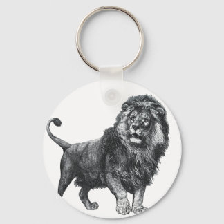 Vintage lion drawing, paw lifted looking left key ring