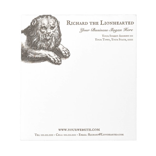 Vintage Lion Elegant Old Fashioned Notepad (Front)