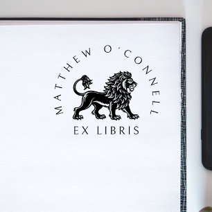 Vintage Lion Elegant Round Custom Name Ex Libris Rubber Stamp