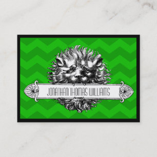Vintage Lion & Green Chevron Modern Business Card
