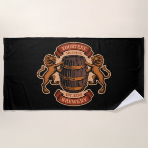 Vintage Lion Oak Barrel Personalised Brewery Beer  Beach Towel