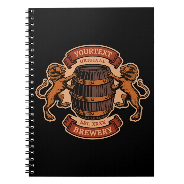 Vintage Lion Oak Barrel Personalised Brewery Beer Notebook (Front)