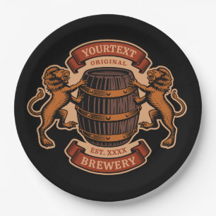 Vintage Lion Oak Barrel Personalised Brewery Beer  Paper Plate