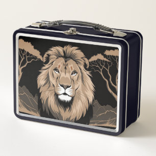 Vintage Lion Portrait Metal Lunch Box