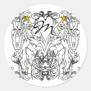 Vintage Lion Rampant White With Gold Crowns,Tongue Classic Round Sticker