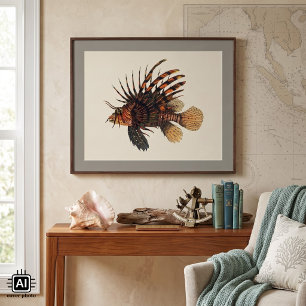 Vintage Lionfish Fish, Marine Ocean Life Animal Poster