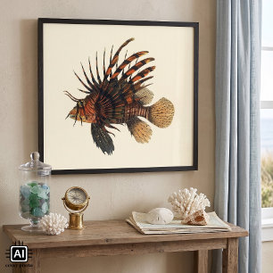 Vintage Lionfish Fish, Marine Ocean Life Animal Poster