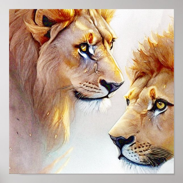 Vintage Lions Art      Poster (Front)