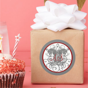 Vintage Lions with Swirls 2 Head Monogram Classic Round Sticker