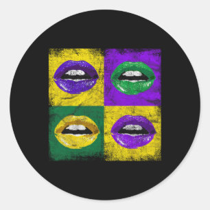 Vintage Lips Girls Ladies New Orleans Mardi Gras Classic Round Sticker