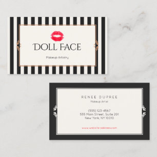 Vintage Lipstick Kiss Black White Striped Business Card