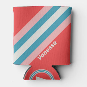 Vintage Lipstick Stripes with Name Can Cooler