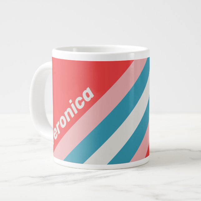 Vintage Lipstick Stripes with Name Large Coffee Mug (Front Left)