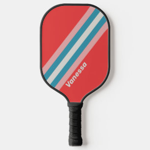 Vintage Lipstick Stripes with Name Pickleball Paddle
