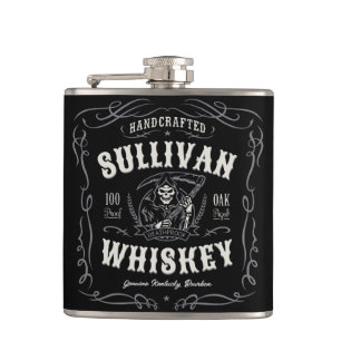 Vintage Liquor ADD NAME Old Grim Reaper Whiskey Hip Flask