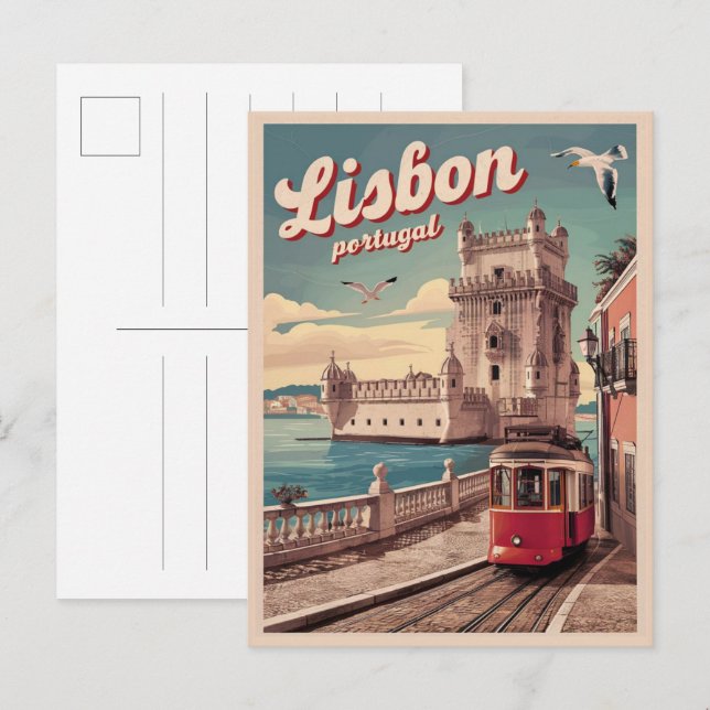 Vintage lisbon portugal travel tram gifts postcard (Front/Back)
