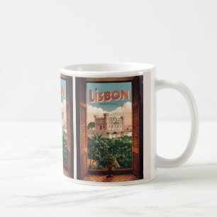 Vintage lisbon portugal travel, window view gifts coffee mug