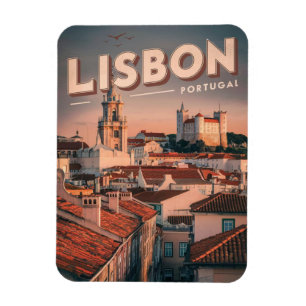 Vintage lisbon skyline portugal travel gifts magnet