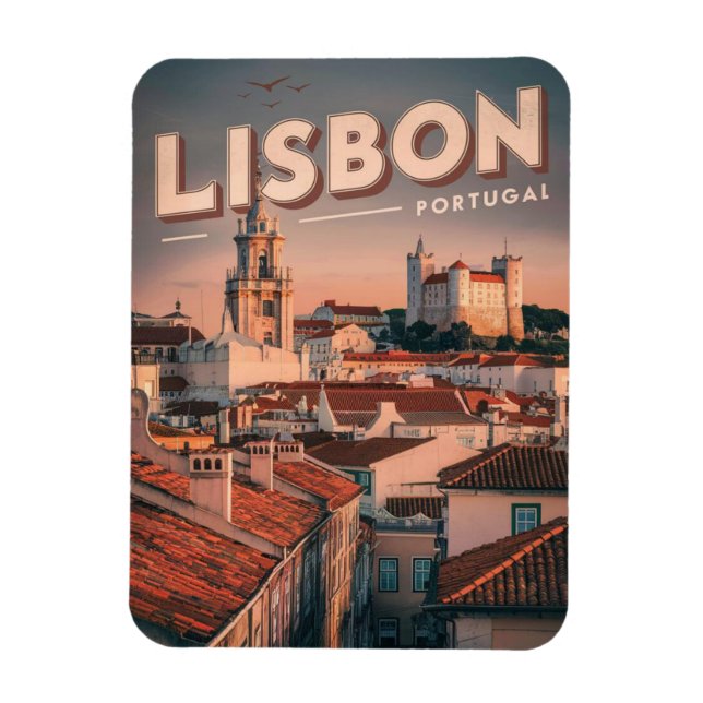 Vintage lisbon skyline portugal travel gifts magnet (Vertical)