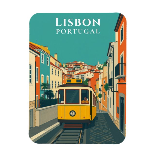 Vintage Lisbon Yellow Tram Ride Travel Souvenir Magnet (Vertical)