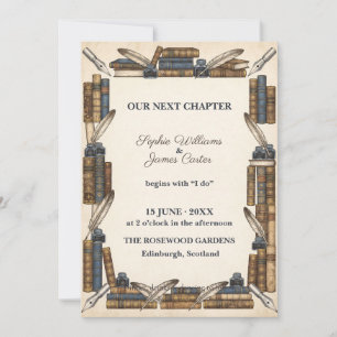 Vintage Literary Books Quill Library Invitation