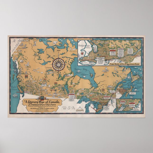Vintage Literary Map of Canada Poster (Front)