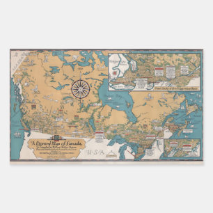 Vintage Literary Map of Canada Rectangular Sticker