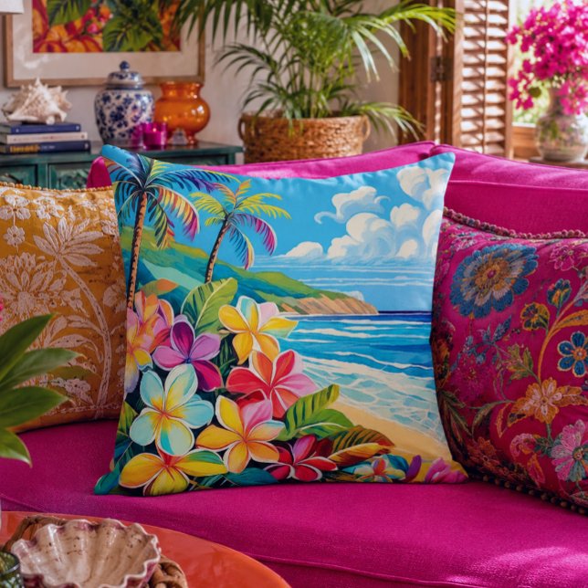 Vintage lithograph tropical art cushion (Creator Uploaded)