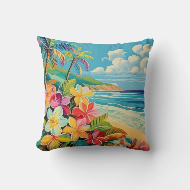 Vintage lithograph tropical art cushion (Front)