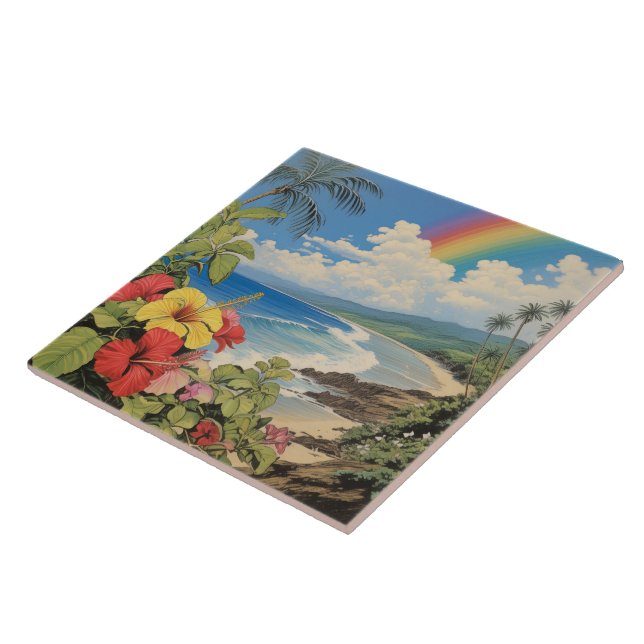 Vintage lithograph tropical art tile (Side)