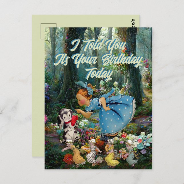 Vintage Little Birthday Dog Girl Retro | Postcard (Front/Back)
