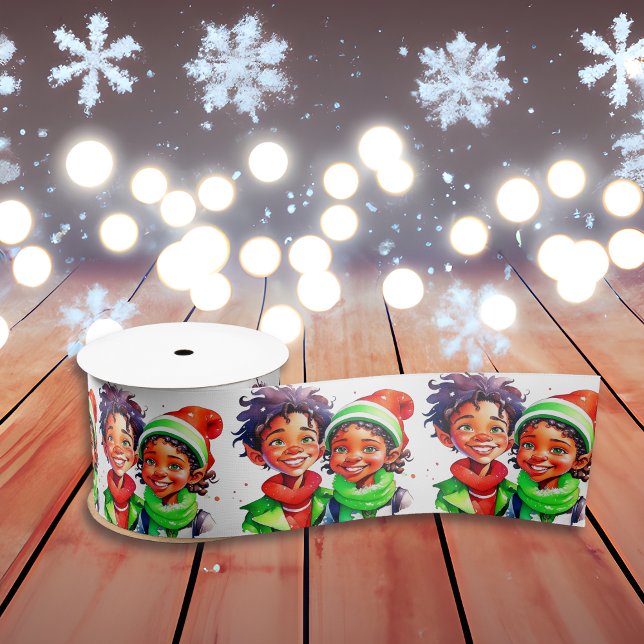 Vintage Little Boy and Girl Christmas Satin Ribbon (Creator Uploaded)