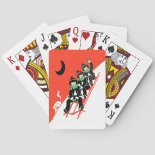 Vintage Little Boys Sledding Snow Moon House Playing Cards