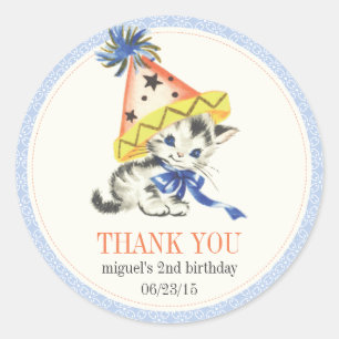 Vintage Little Cat with Party Hat Party Favour Classic Round Sticker