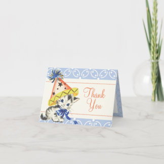 Vintage Little Cat with Party Hat Thank You Card