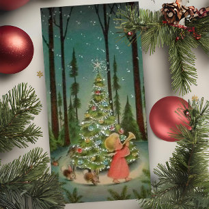 Vintage Little Christmas Angel in the Woods Custom Holiday Card