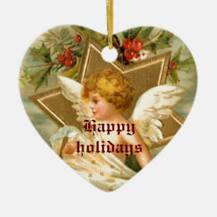 Vintage little cute Christmas angel and star Ceramic Tree Decoration