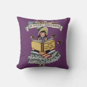 Vintage Little Girl and Xmas Santa Claus Book Cushion