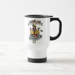 Vintage Little Girl and Xmas Santa Claus Book Travel Mug