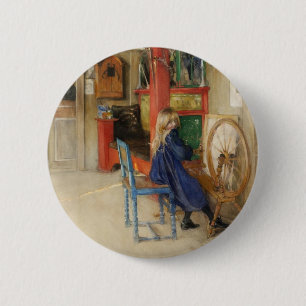 Vintage Little Girl at Spinning Wheel 6 Cm Round Badge
