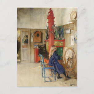 Vintage Little Girl at Spinning Wheel Postcard