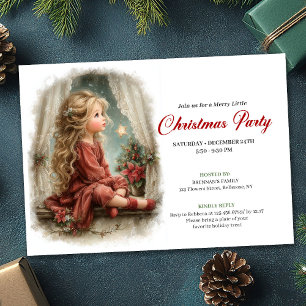 Vintage little girl awaiting Santa editable invite