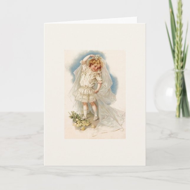Vintage Little Girl Bride Wedding Note Card (Front)