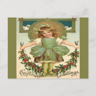 Vintage Little Girl Christmas Greeting Holiday Postcard